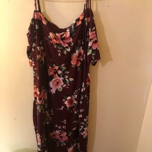 Floral and maroon cold shoulder dress